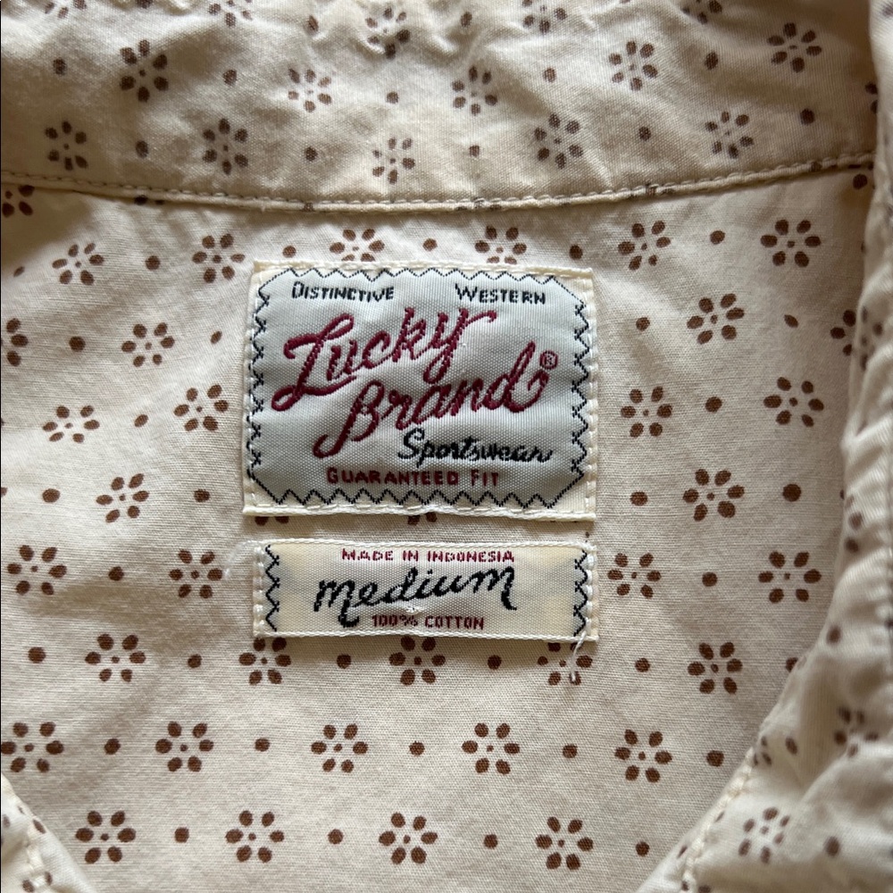 LUCKY BRAND Men Light Brown Patterned Casual Shirt Western comfort - Picture 2 of 9